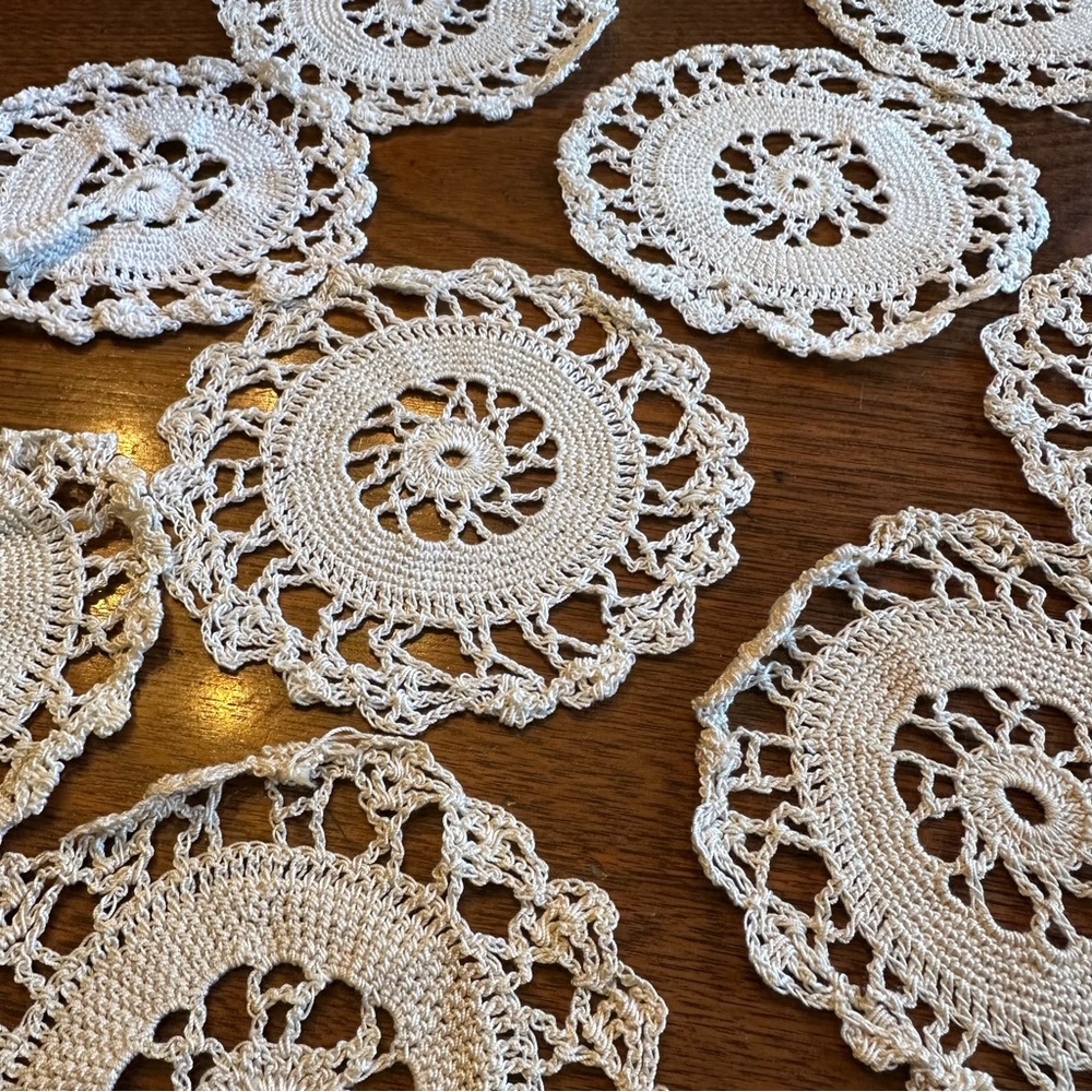 Doilies Vintage Hand Crocheted Drink Glass  – Set of Eleven, Fantastic Condition